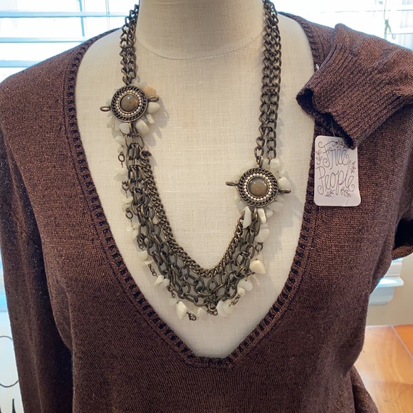 NWT FREE PEOPLE V NECK WAISTED WARM GLITTER HOLIDAY SWEATER🎁 $4.99 reduce ship - Picture 3 of 9